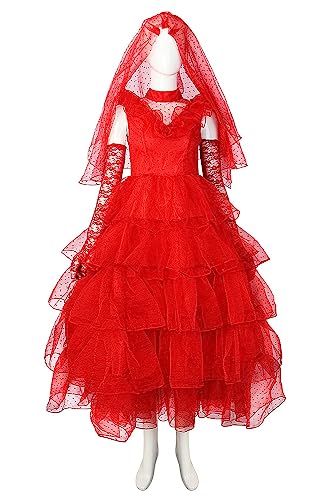 Taeyue Beetle Lydia Deetz Cosplay Kostüm Halloween Karneval Outfits Set Damen Lydia Rot Brautkleid für Erwachsene, L von Taeyue