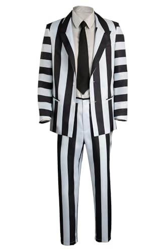 Taeyue Betelgeuse Cosplay Kostüm Herren Halloween Karneval Outfits Horror Film Beetle Schwarz-Weiß Gestreifter Anzug für Erwachsene, XL von Taeyue