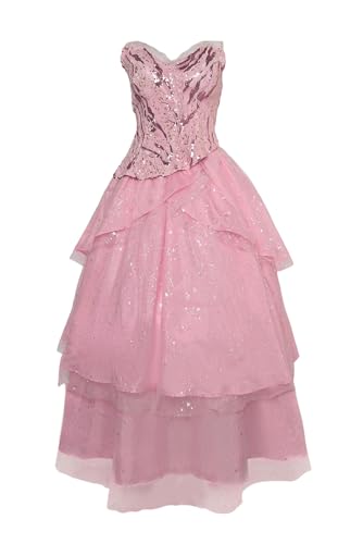 Taeyue Glinda Cosplay Kostüm Damen Halloween Karneval Outfits Set Glinda Good Witch Rosa Pailletten Kleid Tops für Erwachsene, L von Taeyue