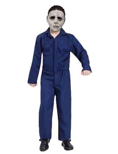 Taeyue Halloween Horror Killer Cosplay Overall Overalls Kostüm Requisiten Halloween Kostüm mit Maske für Kinder Jungen, L von Taeyue