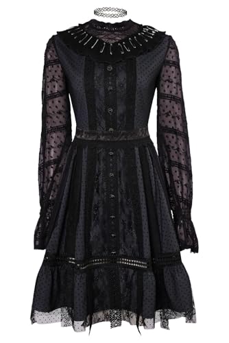 Taeyue Lydia Deetz Cosplay Kostüm Damen Beetle Lydia Schwarz Kleid Halsschmuck Halloween Karneval Outfits Set für Erwachsene, L von Taeyue