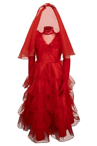 Taeyue Lydia Deetz Cosplay Kostüm Kinder Beetle Lydia Deetz Rot Kleid Kurzen Rock Mädchen Halloween Karneval Outfits Set, 110 von Taeyue