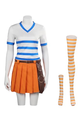 Taeyue Nami Kostüm Damen Nami Cosplay Gestreifte Top Rock Gürtel Socken Outfits Film Echte Version Halloween Karneval Party Anzug, M von Taeyue