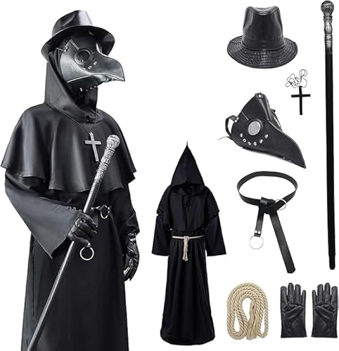 Taeyue Plague Doctor Kostüm Mittelalter Halloween Cosplay Vogel Plague Doctor Masken-Outfit für Halloween-Party-Cosplay für Erwachsene, L von Taeyue