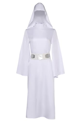 Taeyue Prinzessin Leia Cosplay Kostüm Leia Kleid Damen Kapuze Kleider Gürtel Outfit Halloween Anzug für Erwachsene, XL von Taeyue