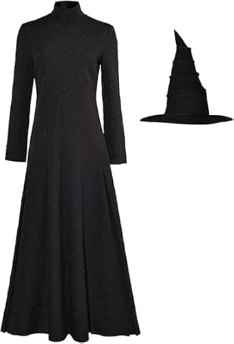 Taeyue Witch Elphaba Kostüm Damen Halloween Karneval Outfits Elphaba Cosplay Langarm Schwarzes Kleid Hut Set Erwachsene, L von Taeyue