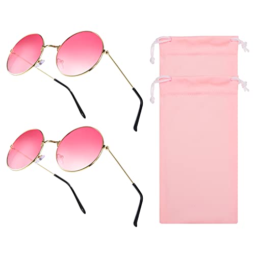 Tagaremuser 2 Stück Hippie Brille, Rosarote Brille, Rosa Runde Hippie Brille, Retro Hippie Stil Sonnenbrillen Für Herren Damen Fasching & Karneval von Tagaremuser