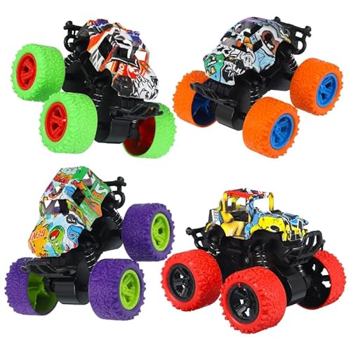 Tagaremuser 4 Stück Monster Truck, Monstertruck Kinder, Monster Truck Spielzeug Reibungsbetriebene LKW Zurückziehen,360° Rotation Inertia Vehicle,Geschenk für Kinder Jungen ab 3 Jahren(Stil 1) von Tagaremuser