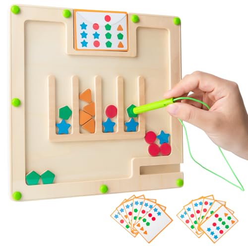 Montessori Spielzeug ab 3 4 5 6 Jahre Junge Mädchen - Magnetspiel Motorikspielzeug Geschenk Geburtstagsgeschenk Activity Board für Kinderspielzeug ab 3-8 Jahr Holzspielzeug Farben Lernspiele Labyrinth von Taichaeu