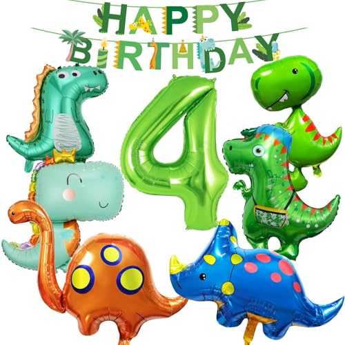 12 Stück 4 Jahre Dino Geburtstag Deko Party Folienballon Luftballon Dino Deko Kindergeburtstag Dinosaurier Luftballons Grün Dschungel Geburtstag Dekoration Junge Mädchen von TaimeiMao