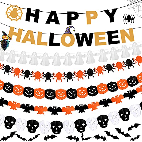 6 Stück Halloween Girlande Banner,Halloween Dekoration Set,Halloween Banner,Spinne Banner Kürbis Bannerfür Karneval Halloween Garten Banner Papier ​Hängendeko von TaimeiMao