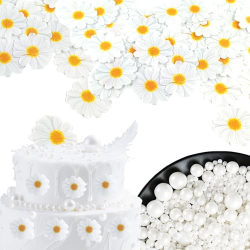 Essbare Perlweiß Zucker Streusel 100g + 40PCS Gänseblümchen Tortendeko, Essbare Blumen Kuchen Deko, Esspapier Cupcake Toppers für Halloween Weihnachten Geburtstag Hochzeit Baby Party Essbare Perlweiß Zucker Streusel 100g + 40PCS Gänseblümchen Tortendeko, Essbare Blumen Kuchen Deko, Esspapier Cupcake Toppers für Halloween Weihnachten Geburtstag Hochzeit Baby Party von TaimeiMao