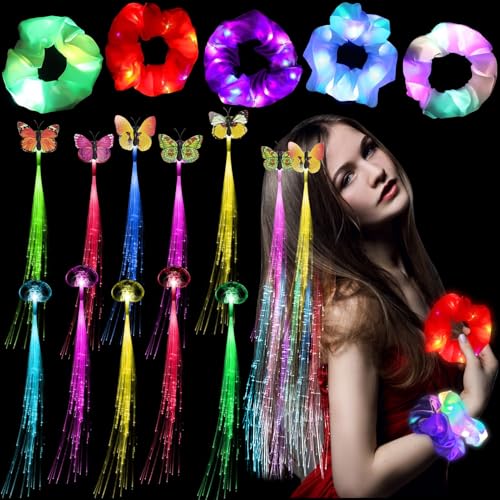 Led Haarschmuck 15 Stück, mit LED Blinkendes Haargeflecht, Leuchtende Haargummis, 3 Licht Modi, Leuchtende Haarbänder, Haargummi Neon, Leuchtende Haaraccessoires für Karneval, Neujahr Party von TaimeiMao