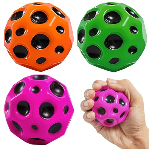 TaimeiMao 3 Stück Astro Jump Ball Hohe Springender Gummi Moon Ball Galaxy Leicht Space Ball High Bouncing Ball Extreme Ball Spielzeuggeschenke für Kinder(Grün+Orange+Lila) von TaimeiMao