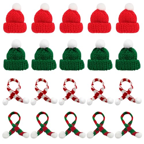 TaimeiMao 40 Stück Mini Weihnachtsmütze und Schal Set,Mini Strickmütze des Weihnachten,Mini Weihnachtsschal Mini Weihnachtsmützen für Weihnachten Weinflasche,Weihnachten Party,Puppenhaus Dekoration von TaimeiMao