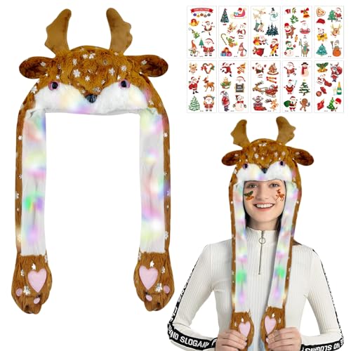 TaimeiMao Weihnachtsmütze Plüsch,LED Elchmütze mit Beweglichen Ohren,Weihnachtselch Plüsch Hut,Glowing Elk Hats,Weihnachtsmütze Witzig,Elektrische Weihnachtsmütze für Erwachsene Kinder von TaimeiMao