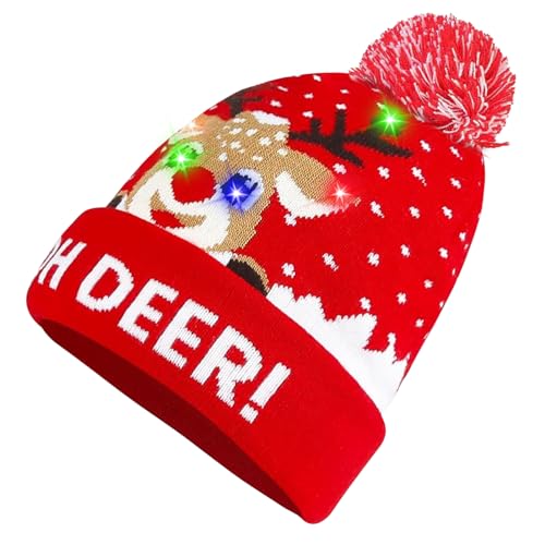 TaimeiMao Weihnachtsmützen Plüsch LED Leuchten Strickmütze Weihnachten Beanie Mütze mit LED Licht Warme Wintermütze für Jungen Mädchen Xmas Weihnachten Hut für Weihnachts Dekoration von TaimeiMao