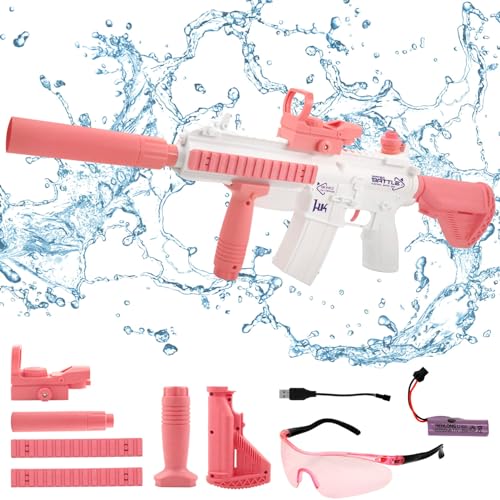 Wasserspritzpistolen,Automatische Wasserpistole Große Kapazität mit Schutzbrille für Erwachsene Kinder,Elektrische Wasserpistole mit Großer Reichweite bis zu 7-10m(Großer Reichweite-Rosa) von TaimeiMao