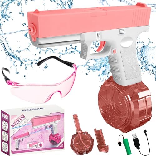 Wasserspritzpistolen,Automatische Wasserpistole Große Kapazität mit Schutzbrille für Erwachsene Kinder,Elektrische Wasserpistole mit Großer Reichweite bis zu 7-10m (Rosa) von TaimeiMao