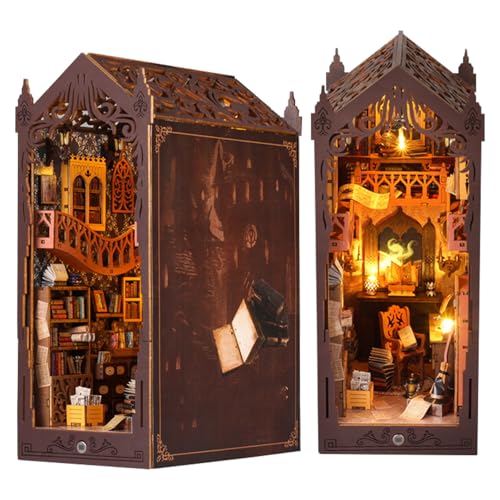 Book Nook Kit, Miniatur Haus, DIY Miniature House Puppenhäuser Set 3D Puzzle Buchständer aus Holz mit LED Lampe und Anweisungen für Bücherregal Deko und Kreativen Geschenken (Magische Bibliothek) von Taimimy