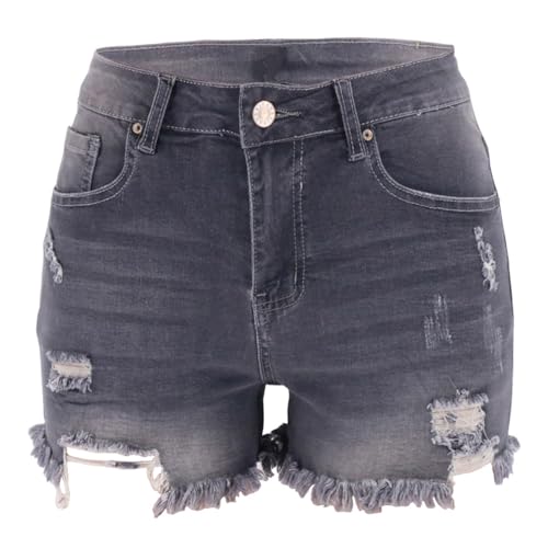 Tainrunse Damen Sommer High Waist Shorts Denim Ripped Edge Hollow Out Kurze Jeans Grau L von Tainrunse