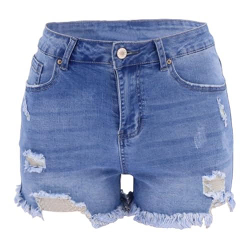 Tainrunse Damen Sommer High Waist Shorts Denim Ripped Edge Hollow Out Kurze Jeans Hellblau L von Tainrunse