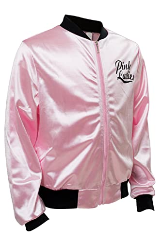 Taiture Grease: Rise of the Ladies Rosa Frauen Kostüm 50er Jahre Satin Jacke Halloween Cosplay Kostüm Rosa Jacke (Rosa, L) von Taiture