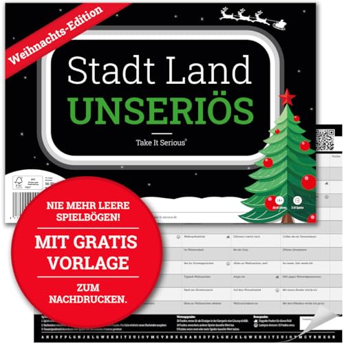 Weihnachtsspiel: Stadt Land Unseriös Weihnachts-Edition | Geschenkidee | Stadt Land Fluss mit 72 Kategorien. Lustiges Familienspiel für Weihnachten | DIN-A4 Spielblock | Weihnachtszeit & Advent von Take It Serious