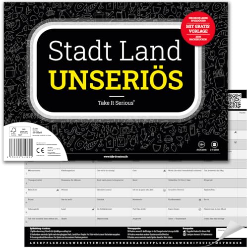 Take It Serious - Stadt Land Unseriös. Das Stadt Land Fluss Partyspiel. Mit 72 lustigen Kategorien. Partyspaß für Jugendliche und Erwachsene. 50 Seiten im DIN-A4 Block. von Take It Serious