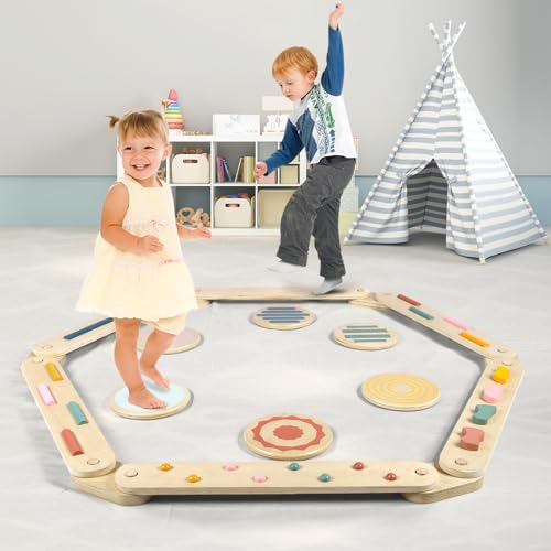 Holz-Balken-Balken-Balance-Board Trittsteine für Kinder 3–5, sensorisches Kleinkind-Balken-Balken, Montessori-Spielzeug, bauen Koordinationsmotorik, Gymnastik, Hinderniskurs, drinnen und draußen, für von Takeeyce