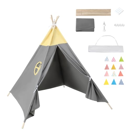 Takezuaa Kinder Tipi Zelt,Tipi Zelt für Kinder Spielzelt Tippi Kinderzelt mit Tragetasche,Tipi Zelt Kinderzimmer,Mehrzweckzelte für den Innen und Außenbereich für 3~5 Jahre(Grau) von Takezuaa