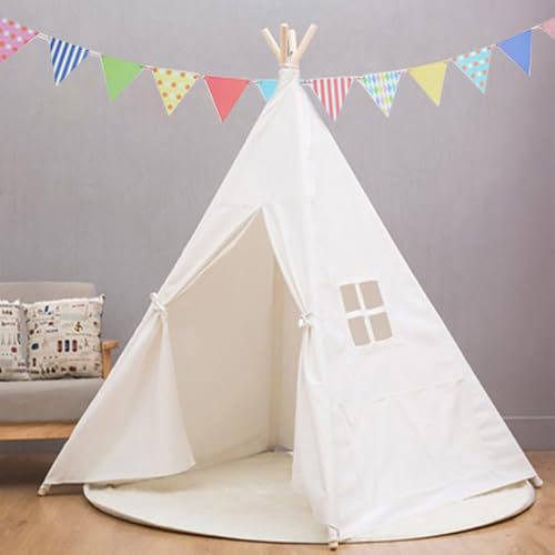 Takezuaa Tipi Zelt für Kinder,Kinder Spielzelte,Kinderzelt für Drinnen Outdoor,Spielzimmer für Kinder,Mehrzweckzelte für den Innen und Außenbereich mit Tragetasche,120 * 120 * 130cm(Weiß) von Takezuaa