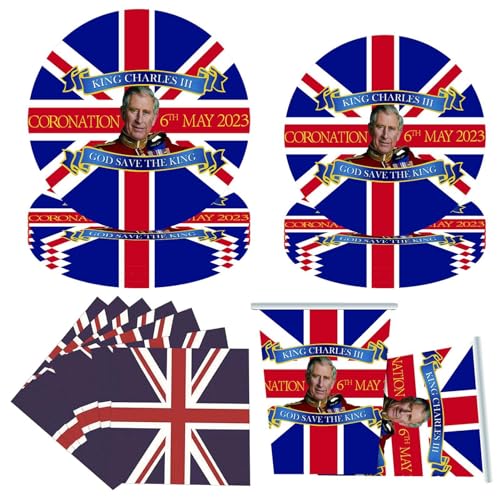 Partyzubehör Union Jack – Geschenkbox, groß, groß, mittelgroß, mit Deckel, L Supplies Krönung des britischen Königs, Union-Jack-Teller, Pappbecher von Takluu