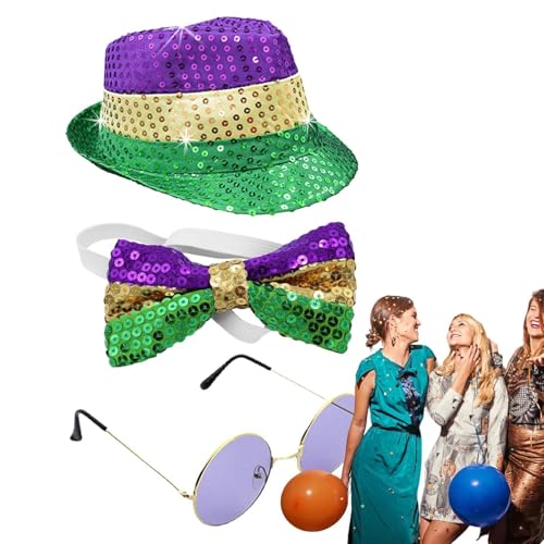 Takluu Glitzer Hut Herren - Party Zubehör Pailletten Karneval Fasching Karneval Fasching Kostüme Party Zubehör Karneval Fasching Hut Brille Set inkl von Takluu