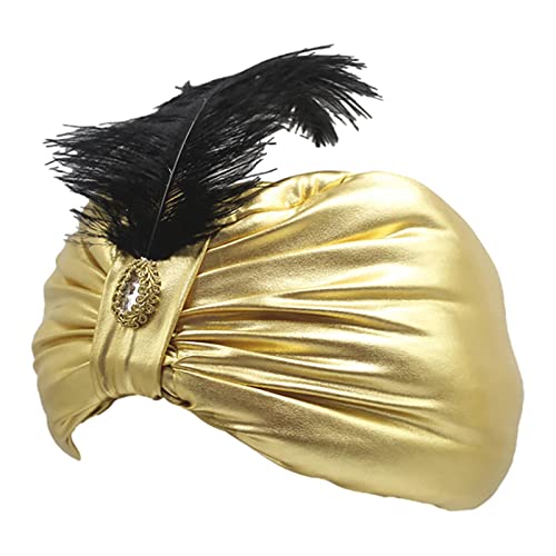 Takluu Goldener Kopfumschlag – Vintage-Kostüm-Zubehör Sultan Arab Headwear – Kostüm-Zubehör Fantasie Ostern mit Feder und Edelstein für Jugendliche, Männer und Frauen, Erwachsene von Takluu