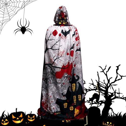 Takluu Halloween-Horror-Umhang – Halloween-Umhänge Für Erwachsene | Gruselig Bedruckter Kapuzenumhang In Voller Länge | Hoodies-Robe Für Maskerade, Halloween-Cosplay-Kostüme Für Damen Und Herren von Takluu