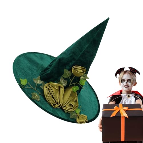 Takluu Hexenhut Grün,Hexenhut,Cosplay Zaubererhut | Kostümzubehör, Hexenhut für Damen, Blumenranken-Zaubererkappen für Halloween-Kostüme von Takluu