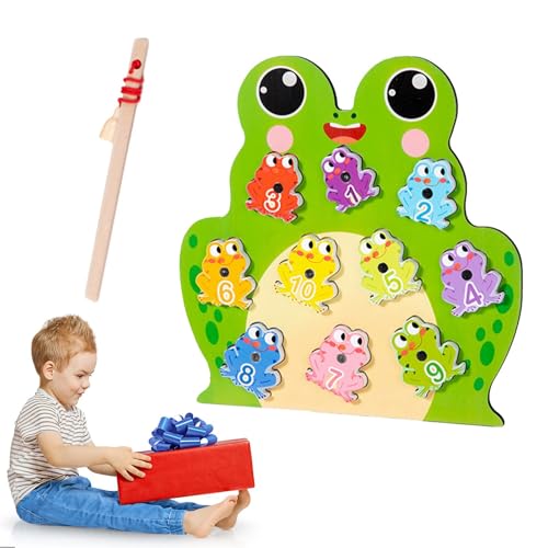 Takluu Magnetisches Angelspiel, magnetisches Puzzlebrett | Holzfrosch Magnetisches Angelspielzeug | Sortierspielzeug für Kinder, Zahlenerkennungsspiel, Farbsortierpuzzle für die frühe Bildung für und von Takluu