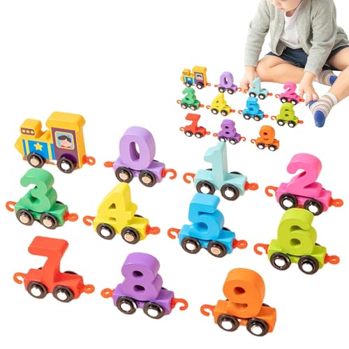 Takluu Magnetisches Zugset aus Holz, magnetischer Zahlenzug | Magnet Zahleneisenbahn Holzspielzeug-Set,Bunte hölzerne Eisenbahnwaggons für Farberkennungsspielzeug für und Mädchen von Takluu