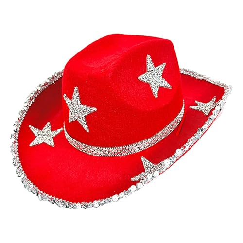 Takluu Stern-Cowboy-Hut, Glitzer-Cowgirl-Hut - Strass-Filz-Cowboyhut,Leichter Western-Cowboyhut, farbenfroher Cowgirl-Hut für Festivals von Takluu