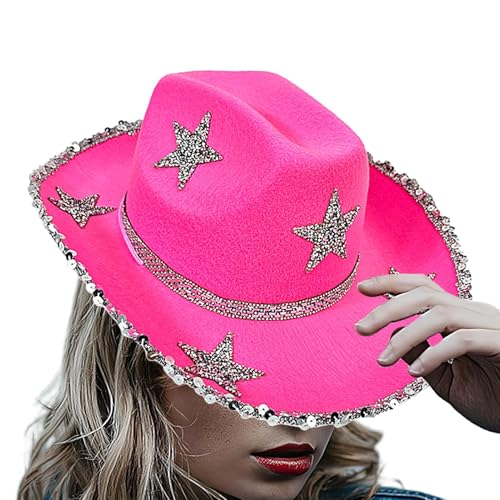 Takluu Strass Cowgirl Hut,Stern Cowboyhut,Strass Damen Cowgirl Hut | Bunter Cowgirl-Hut, Halloween-Kostüm für Feier, Tanz, Hochzeit von Takluu