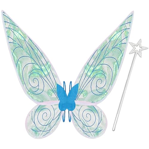 Takmor Feenflügel Erwachsene Feenflügel Kinder, Feen Flügel Damen Erwachsen Winx Club Kostüm Fairy Wings für Karneval Geburtstag Halloween Weihnachten Rollenspiele Comic Con Themed Party(Blau) von Takmor