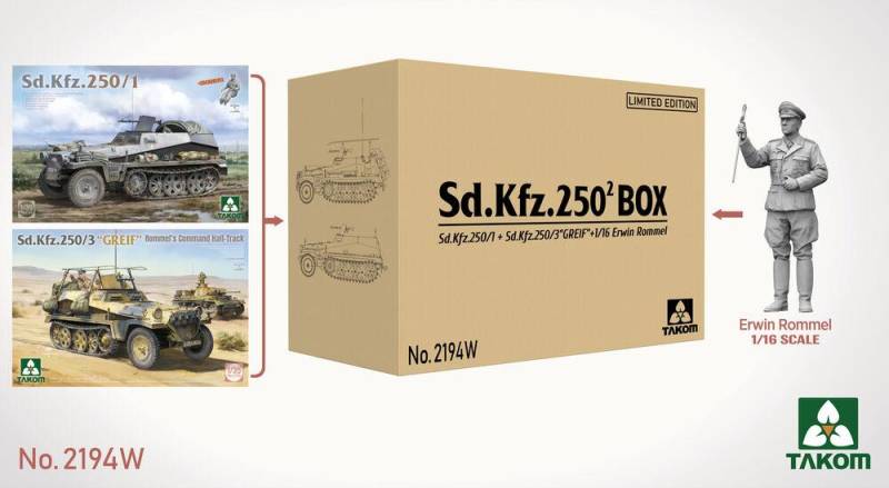 Sd.Kfz. 250 BOX - 250/1 + 250/3 GREIF + 1/16 Erwin Rommel von Takom