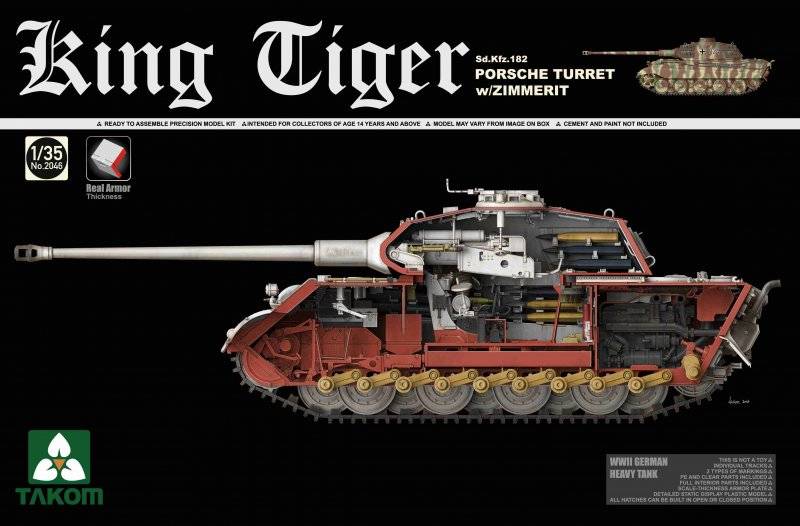 WWII German Heavy Tank Sd.Kfz.182 King Tiger Porsche Turret w/Zimmerit von Takom