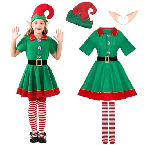 Weihnachtself, Elfen Kostüm Kinder, Weihnachtskostüm Mädchen Damen, Elfenohren Elfenmütze Nikolaus Kleid Weihnachtselfen Kostüm Damen Fasching, Karneval & Cosplay Geschenke für Halloween Kostüme(150) von TaleMoon