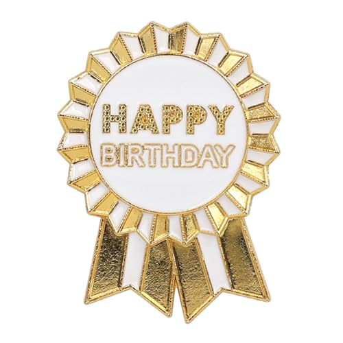 Talking Tables „Happy Birthday“-Abzeichen Rosette aus gold- und weißemailliertem Metall wiederverwendbar Zubehör für Mädchen Erwachsene Kinder Partyzubehör zum 16, 18, 21, 4,5 cm Durchmesser von Talking Tables