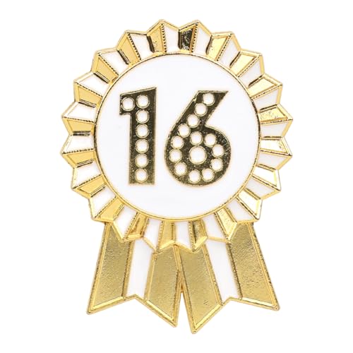 Talking Tables „Happy Birthday“-Anstecker Rosette aus emailliertem Metall in Gold und Weiß wiederverwendbar Zubehör für Mädchen Erwachsene Kinder Sechzehnter Sweet 16 Partyzubehör 4,5 cm Durchmesser von Talking Tables