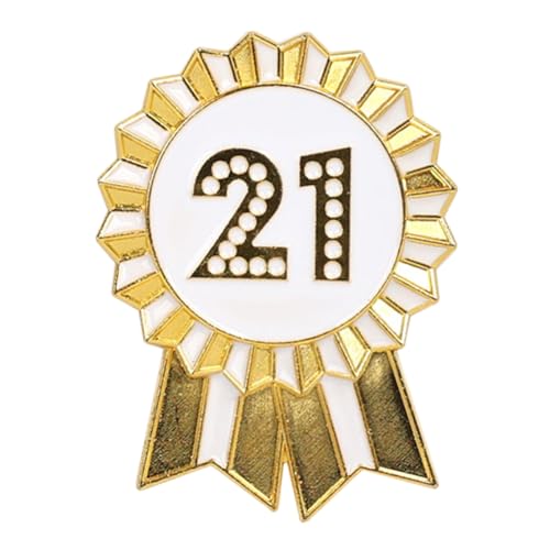 Talking Tables „Happy Birthday“-Anstecker gold- und weiß emaillierte Metallrosette wiederverwendbar Zubehör für Mädchen Erwachsene Kinder 21 Partyzubehör Meilenstein Jubiläum 4,5 cm Durchmesser von Talking Tables