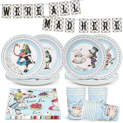 Talking Tables Alice in Wonderland Decorations and Party Tableware for 16 Guests | Mad Hatter Bunting, Plates, Napkins, Cups, Table Cover for Birthday, Baby Shower, Book Day” von Talking Tables