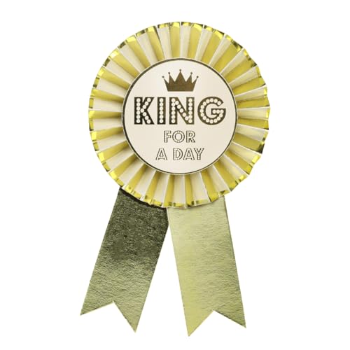 Talking Tables Happy Birthday-Rosette Luxuriöses goldenes „King For A Day“-Abzeichen wiederverwendbar Zubehör für ihn Papa Jungen Kinder Partyzubehör Meilenstein 10 cm Durchmesser von Talking Tables